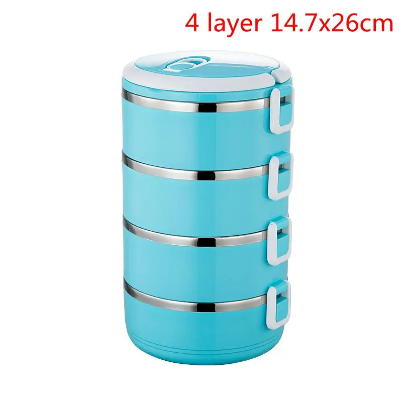 4 Layers blue Ланчбокс Герметичный Термос Ланч-бокс контейнер для еды портативный термо-Ланч-бокс из нержавеющей стали для офиса и кемпинга - Цвет: 4 Layers blue
