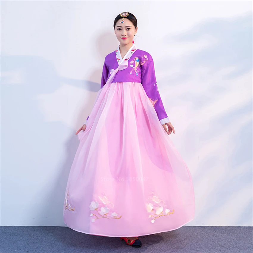 

2021 Orthodox Hanbok Folk Women Traditional Costume Korean Dress Elegant Princess Palace Costume Korea Emboridery Wedding Party
