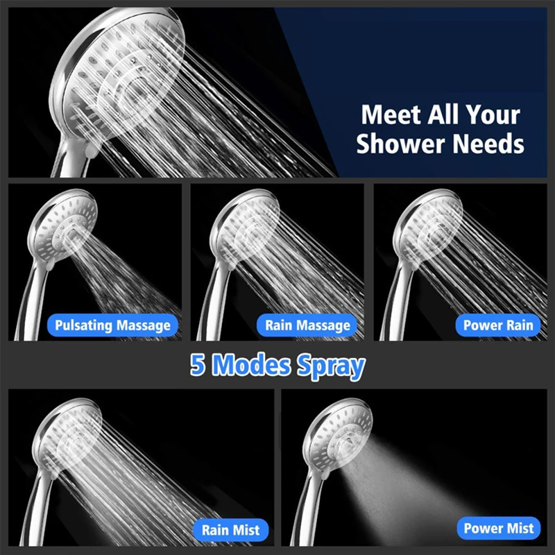 

High Pressure Handheld Shower Head Set with Powerful Shower Spray Multi-functions with Hose Kit J99Store