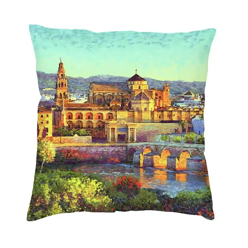 

Spain Cityscape Oil Painting Art Building Throw Pillow Cover Home Decorative Cordoba Mosque Cathedral Mezquita Cushion Cover