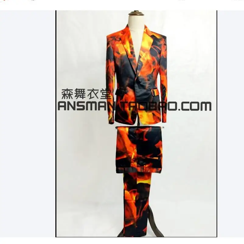 Новинка весна осень 2021 мужской костюм певицы с 3d рисунком пламени Костюмы Одежда