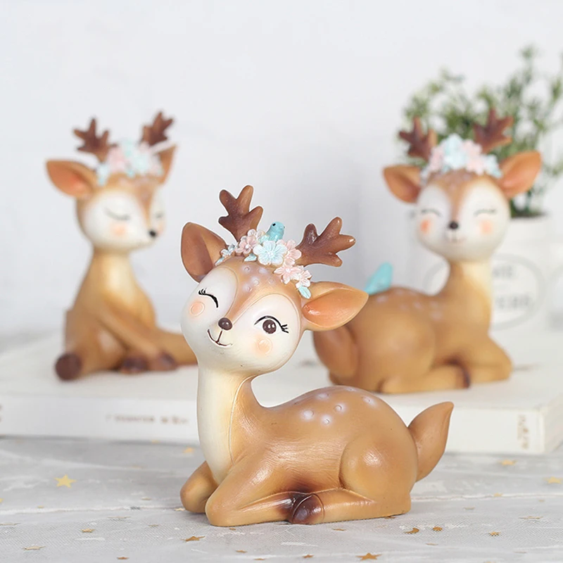 

Little Flower Deer Figurine Modern Crafts Ornaments Home Decoration Accessories for Living room Decoration Christmas Gift Newest