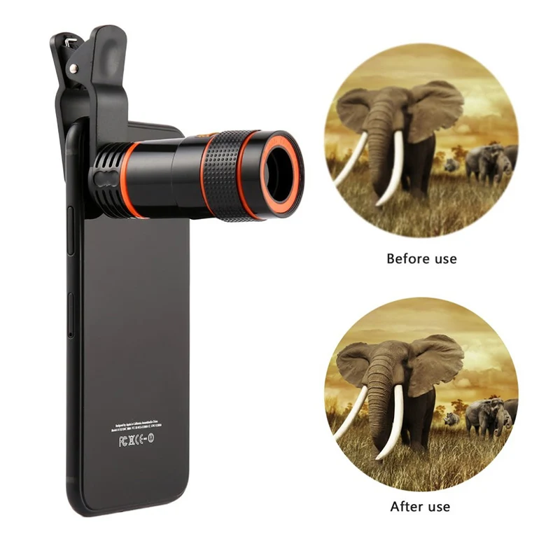 

12X Mobile Phone Lens Monocular Telescope Long Focus Lenses 0.45X Wide Angle macro Fisheye Lens For Digital Camera Mobile Phones