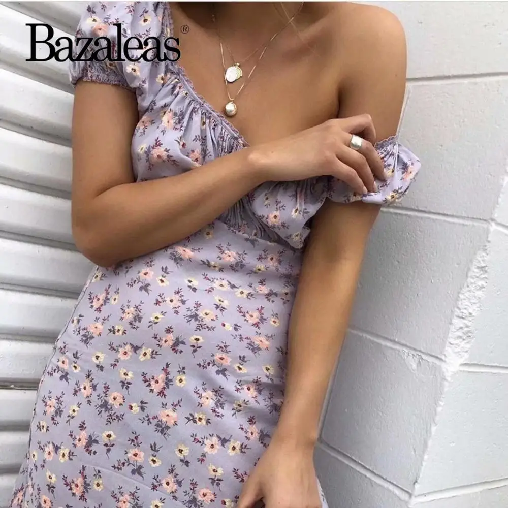 Винтажные Фиолетовые женские платья Bazaleas с цветочным принтом женское платье