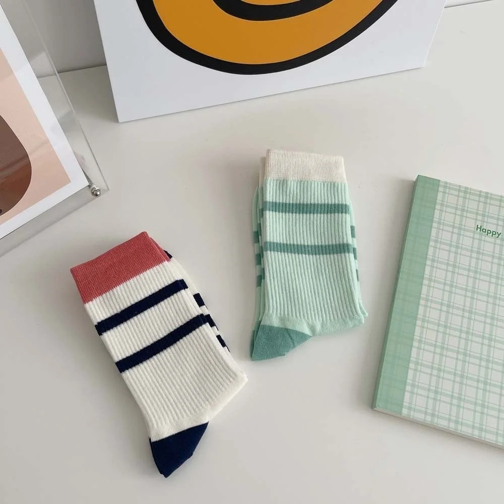 

SP&CITY Korean Fashion Striped Cotton Women Socks College Breathable Hawajuku Middle Tube Socks Casual Breathable Sports Sock