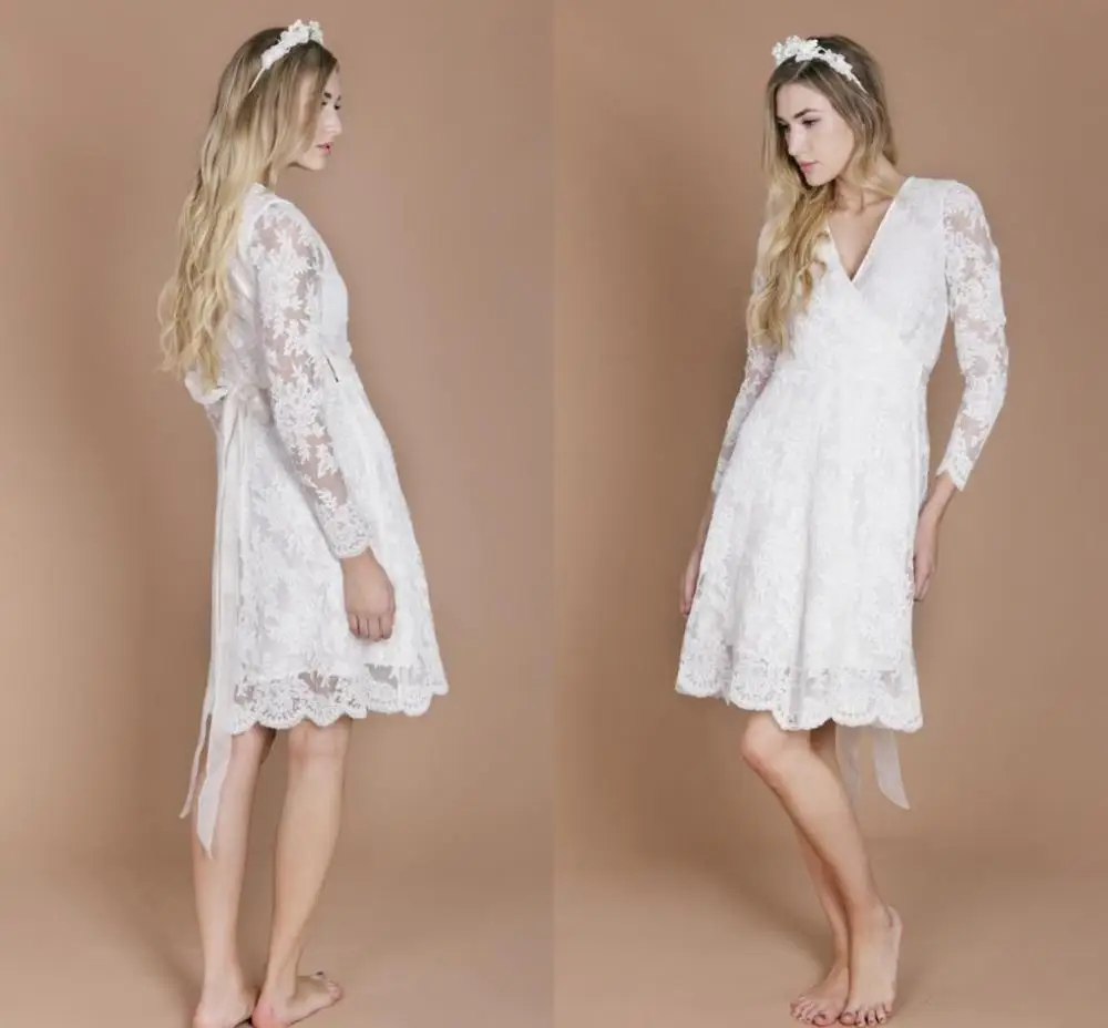 Женское свадебное платье с длинным рукавом винтажное ТРАПЕЦИЕВИДНОЕ до колен