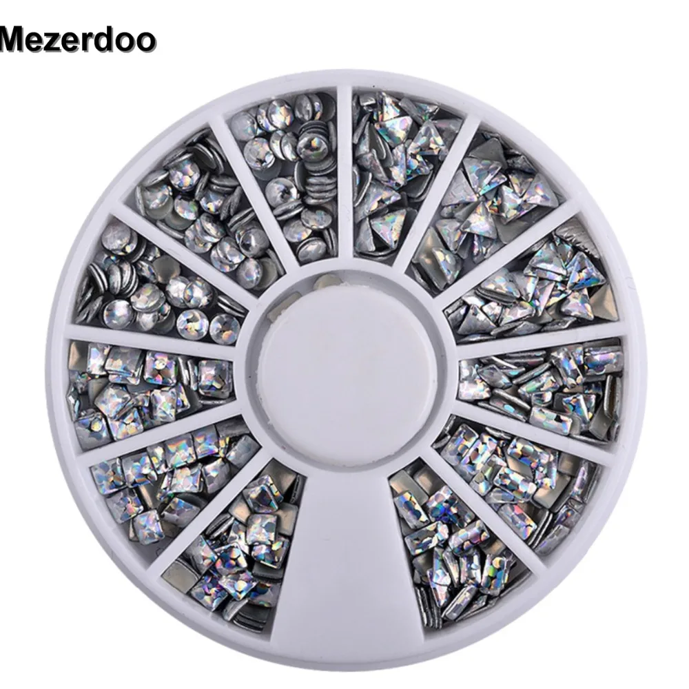 3D лазерные серебряные Стразы для ногтей квадратные круглые блестящие заклепки