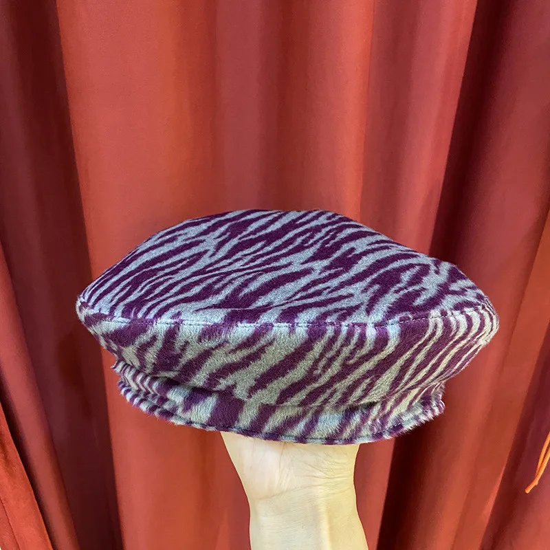 

202109-2509178-xx autumn winter Fashion zebra stripes street lady beret hat men women Leisure painter hat