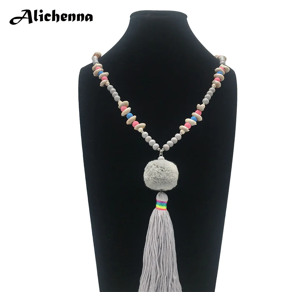 Красочные деревянные бусины ожерелье с раковинами богемное Бохо этнический