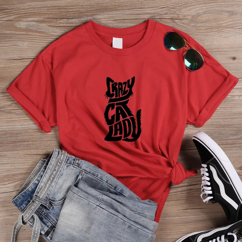 ONSEME футболка женская летняя с кружевными рукавами футболки Crazy Cat Lady Harajuku Friends