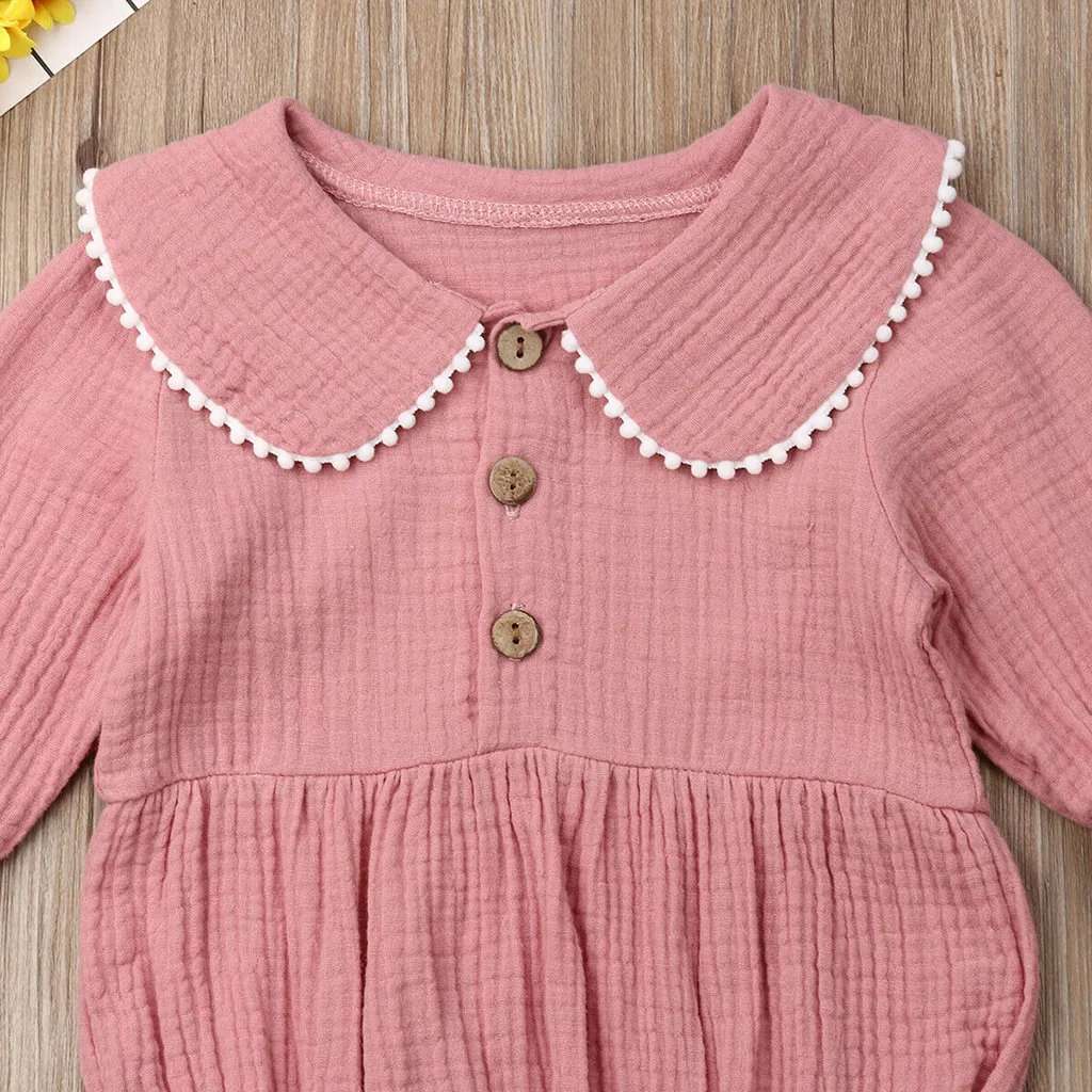 SAGACE Baby Rompers Cute Newborn Doll Collar Girl Solid Long Sleeve Ruched Tops For Infant Romper Clothes Boy | Детская одежда и