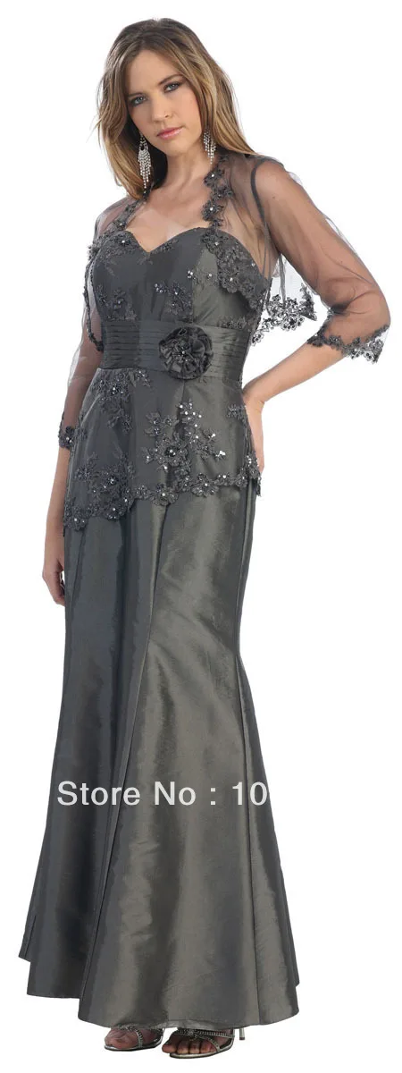 free shipping 2016 new hot sexy sweetheart taffeta long Mother of the Bride lace Dresses with jacket PLUS SIZE flower beading | Свадьбы и