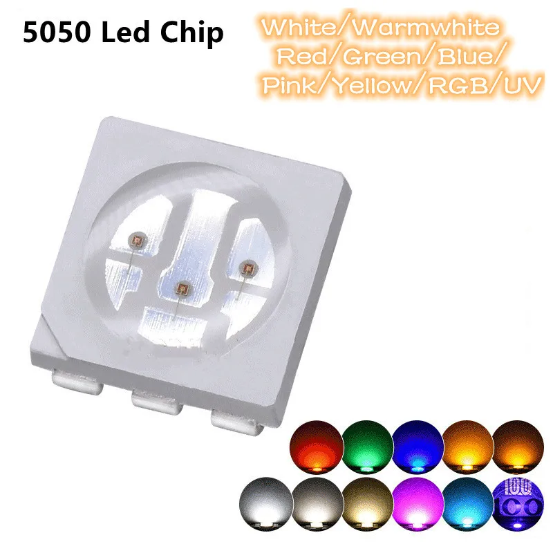 

1000pcs High Quality SMD 5050 LED Emitting Diode Lamp Chip Warm White Red Green Ice Blue Yellow UV Pink RGB 3V Led Light Beads