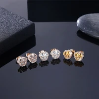 luxury female 3 color cubic zircon push stud earrings for women champagne gold female earrings jewelry wholesale ladies earring