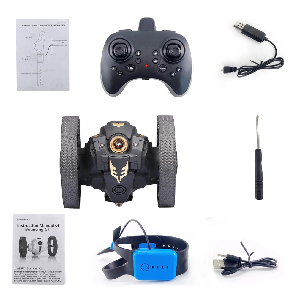 

805 RC Bounce Car RC Jump Car Remote Control Stunt Car Watch Control 360 Rotation 27.6 inches Bouncing 2WD 2.4Ghz RC Car Toys