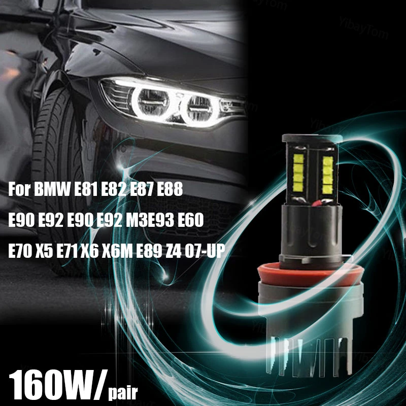 

For BMW 1 3 5 E90 E92 M3 E93 E60 E70 E71 X5 X6 Free Error 160W/Pair 6000K White Super Bright High Power LED Angel Eyes Light