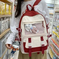 girl cute student kawaii backpack corduroy college ladies school bag stripe female fashion backpack women harajuku book bag 50