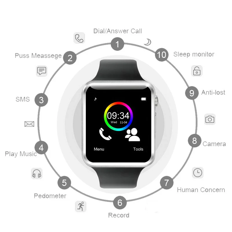 A1 наручные часы Bluetooth умные спортивные Шагомер с сим камерой Смарт для Android