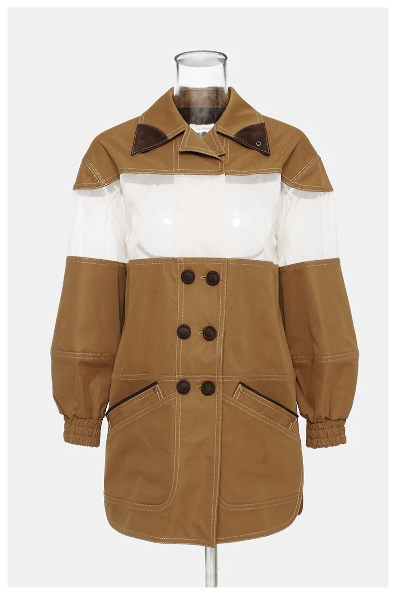 

MSXU Women's New Autumn Winter Elegant Vintage Mesh See Through Patchwork Casual Windbreaker Trench Coat Jacket Blazer
