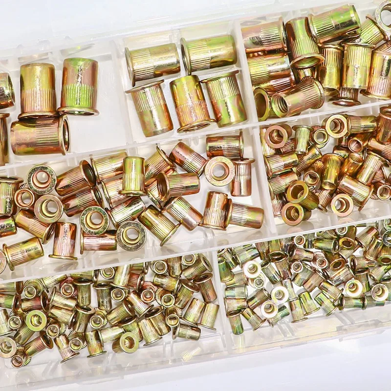 

220Pcs Zinc Plated Flat Head Threaded Rivetnut Insert Nutsert Rivet Nut Assortment Kit - M3 M4 M5 M6 M8 M10 M12