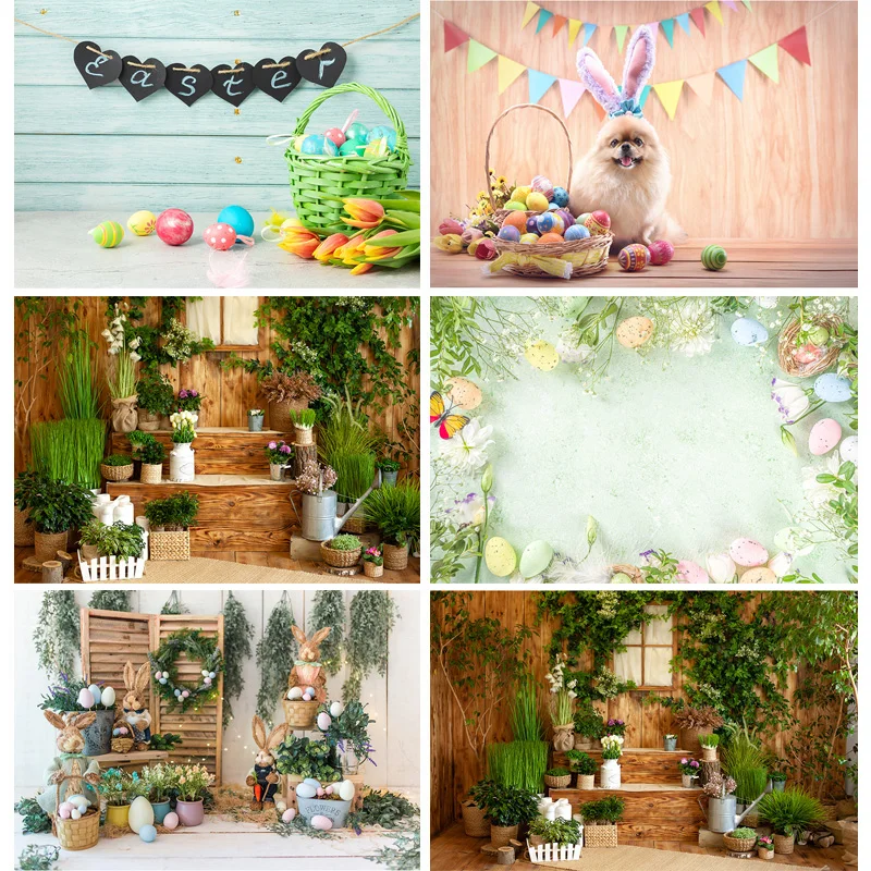 

SHENGYONGBAO Easter Backdrops For Photography Spring Flowers Rabbit Eggs Baby Photo Background Photo Studio 210318MXR-03