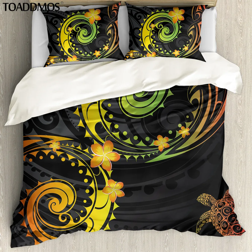 

TOADDMOS Плюмерия морская черепаха полинезийский узор пододеяльник и наволочка удобный комплект постельного белья для домашнего декора Премиум комплект постельного белья