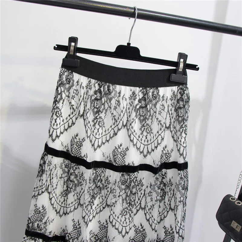 Винтажная Цветочная кружевная трапециевидная Макси-юбка с ресницами пикантная