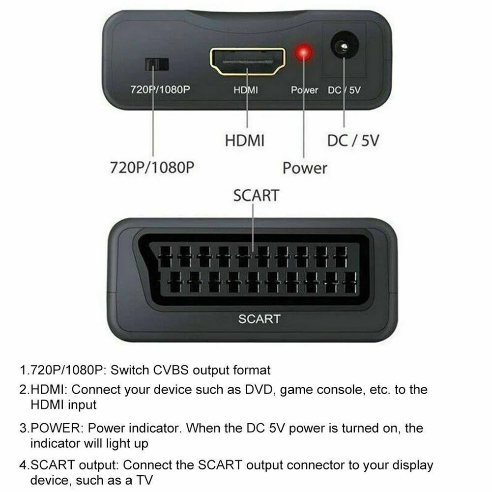 

1080P SCART to HDMI-compatible Video Audio Upscale Converter AV Signal Adapter Receiver EU Power Plug For HDTV DVD for Sky Box