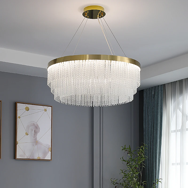 

Light luxury boutique restaurant crystal chandelier modern simple fashion personality golden dining room living room lamp