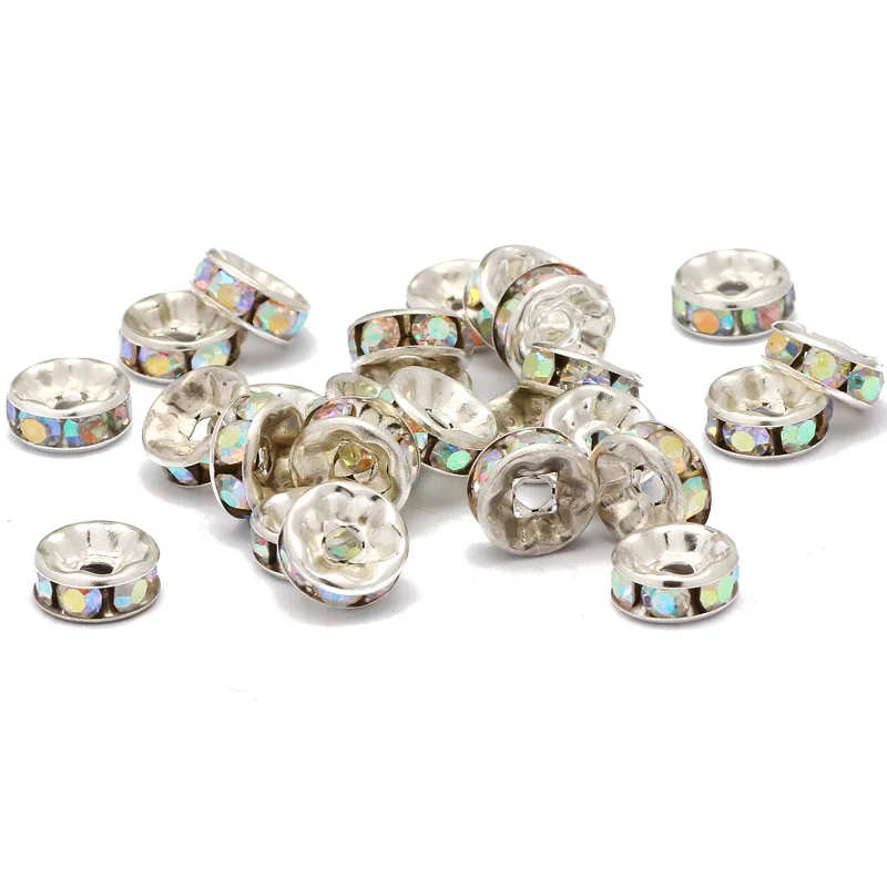 

100pcs 4-10mm AB Color Rhinestone Rondelle Crystal Bead Round Loose Spacer Beads for Jewelry Making DIY Bracelet Accessories