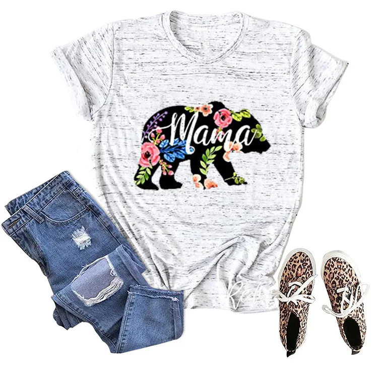 

MAMA Bear Woman Tshirt Short Sleeve Tee Top Female Tshirt Casual Graphic T Shirts Woman