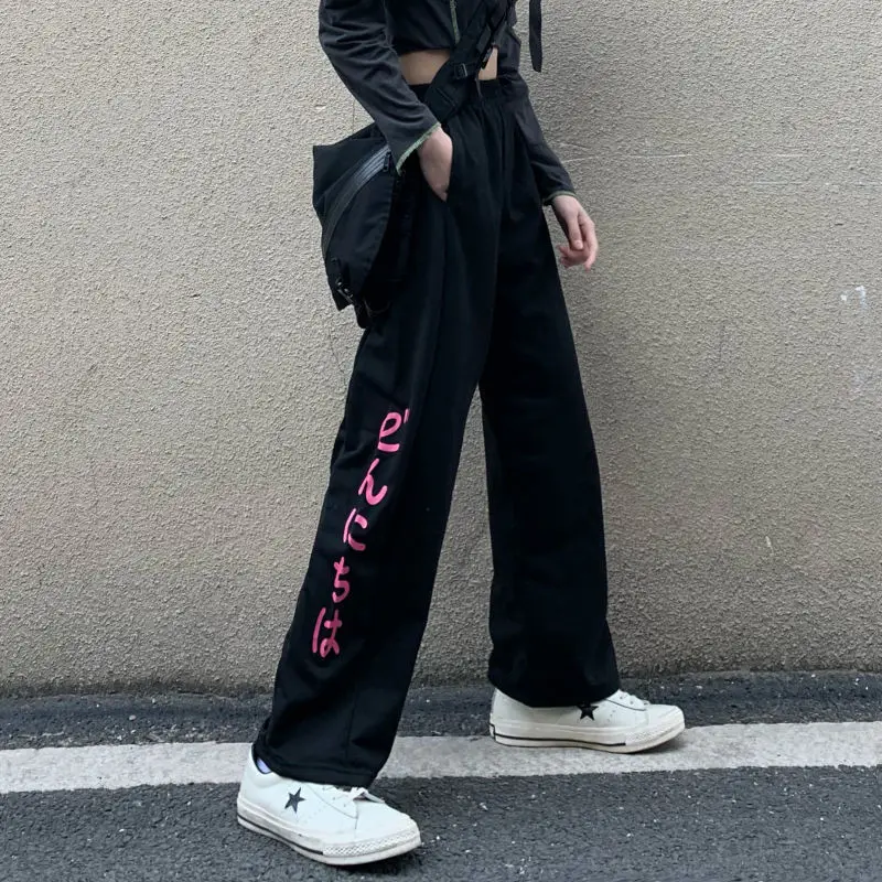 

Black Cool Cargo Trousers Streetwear Cute Pencil Harajuku Fashion Hip Hop Female High Amine women sweat pants