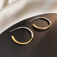 special design silver color gold stitching simple big c stud earrings for women fashion personality ear jewelry gift