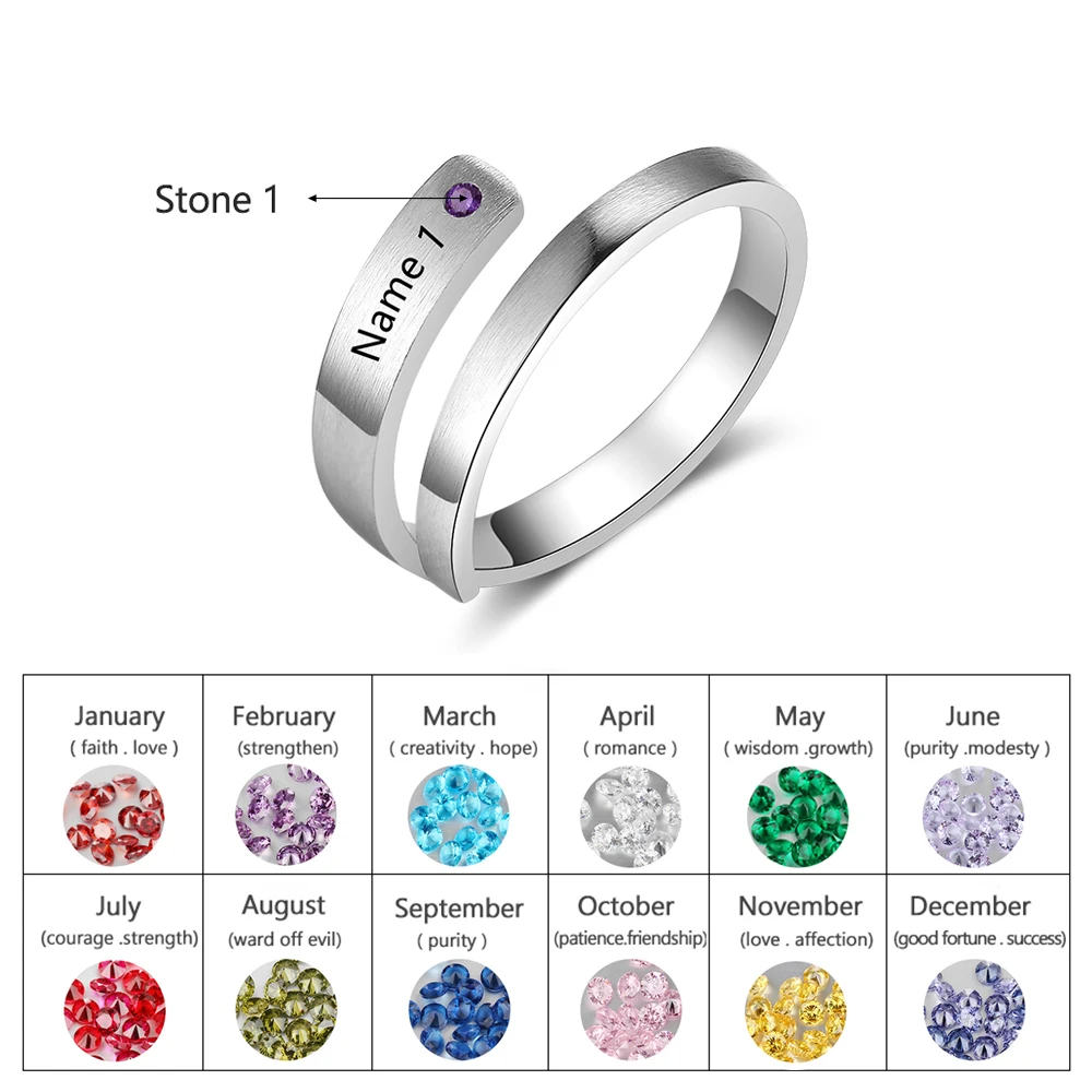 1 Name-Silver color Ювелирные изделия, персонализированные кольца для матерей, заказное имя, кольца с камнем для женщин, ювелирные изделия с гравировкой, подарки на годовщину для мамы - Цвет основного камня: 1 Name-Silver color