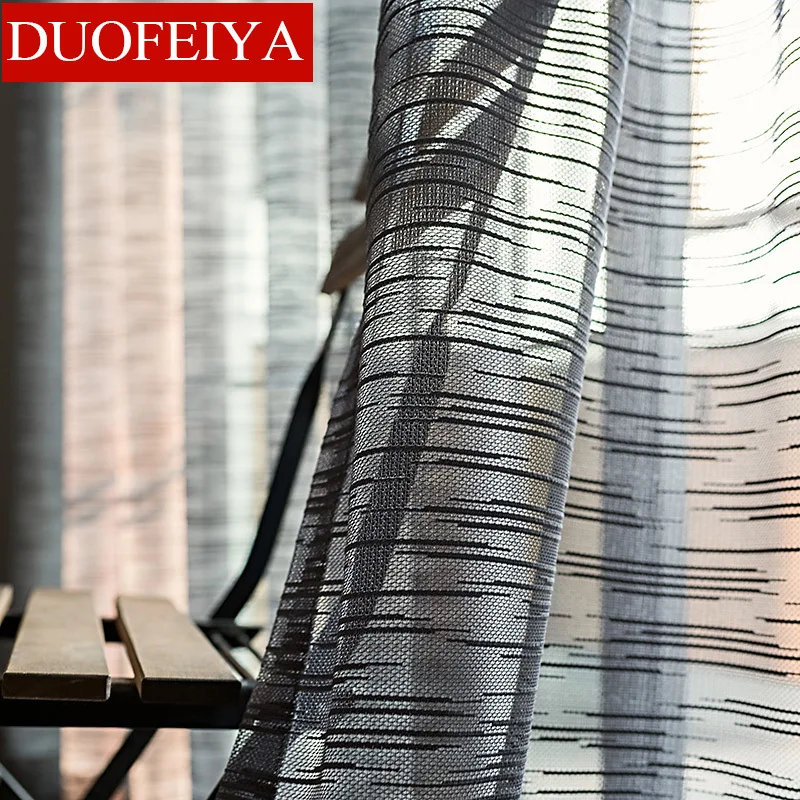 

Modern Minimalist Curtain for Living Room Bedroom Light Opaque Hollow Gray Coffee Beige Raindrops Striped Window Screen Curtain