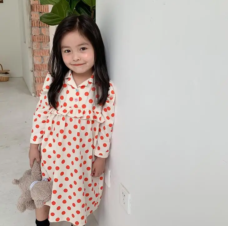 2020 Fall Baby Girls Cotton Dot Dress Princess Sweet Clothes 6 Pieces/lot Wholesale | Детская одежда и обувь