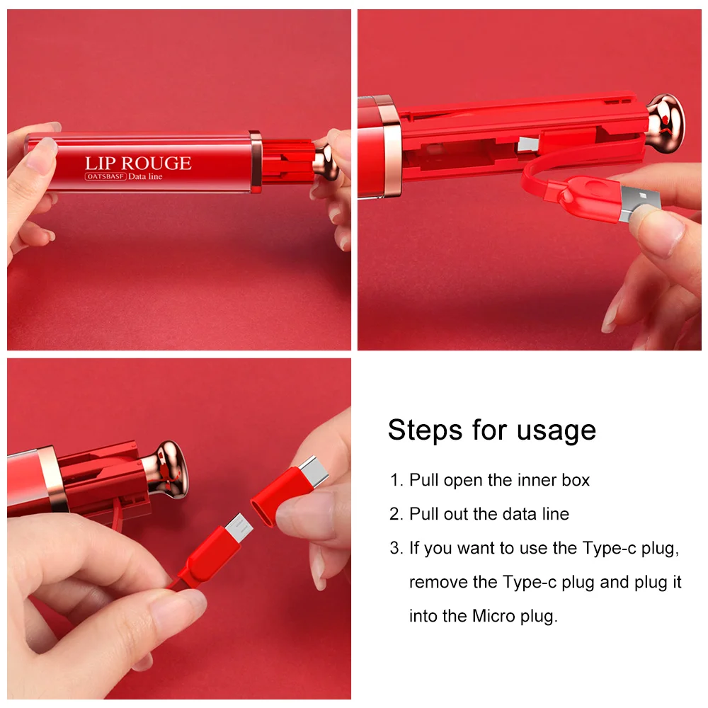 OATSBASF 3 в 1 Micro USB Тип C кабель для iPhone X 8 7 6 Дизайн Помады скрытый Xiaomi Huawei Samsung|Кабели