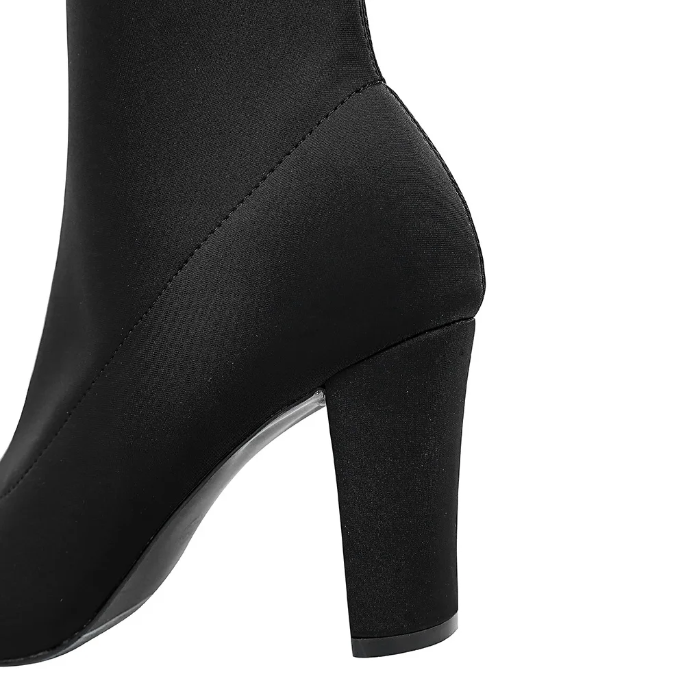 

BIGTREE 2020 Spring Autumn New Fashion Design Knitted Stretch Fabric Women Ankle Boots Open Toe Boots Sexy High Heels Shoes