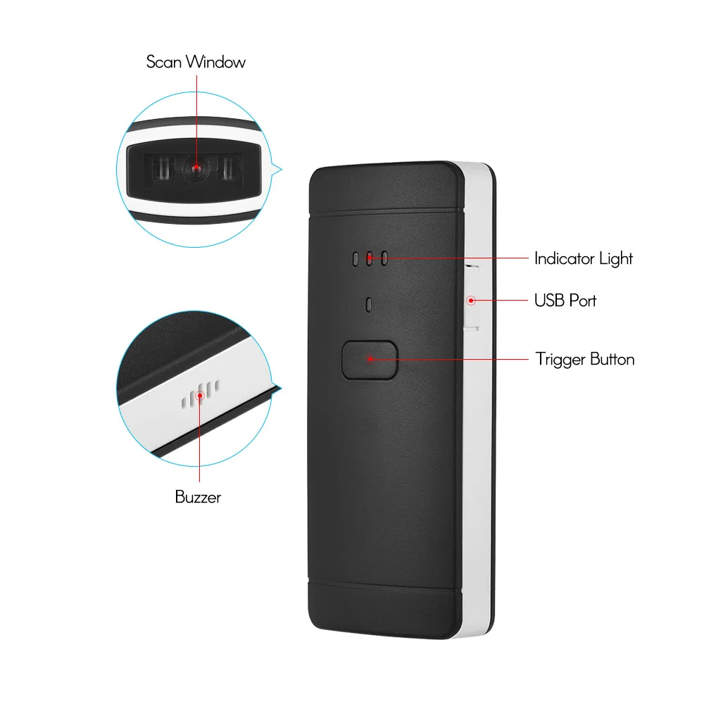 Портативный беспроводной сканер штрих кодов Aibecy 1D ручной считыватель с USB
