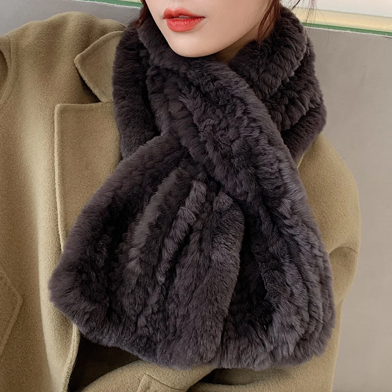 Lantafe меховой шарф из кролика Рекс женский натуральной шерсти сохраняющий тепло