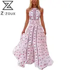 Женское богемное платье макси, длинное платье с цветочным принтом, без рукавов, с открытой спиной, с высокой талией, с разрезом, Z-ZOUX
