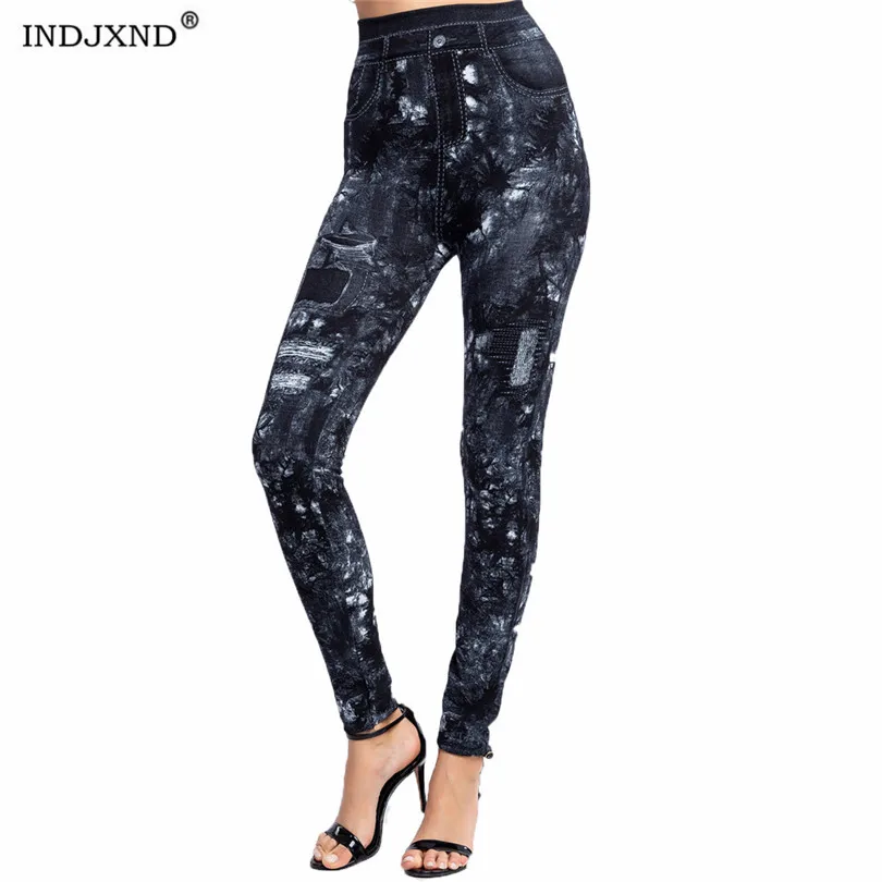

INDJXND Women High Waist Jeans Leggings Print Ankle Length Pants Skinny Imitation Leaf Star Tights New Jeggings Dropshipping