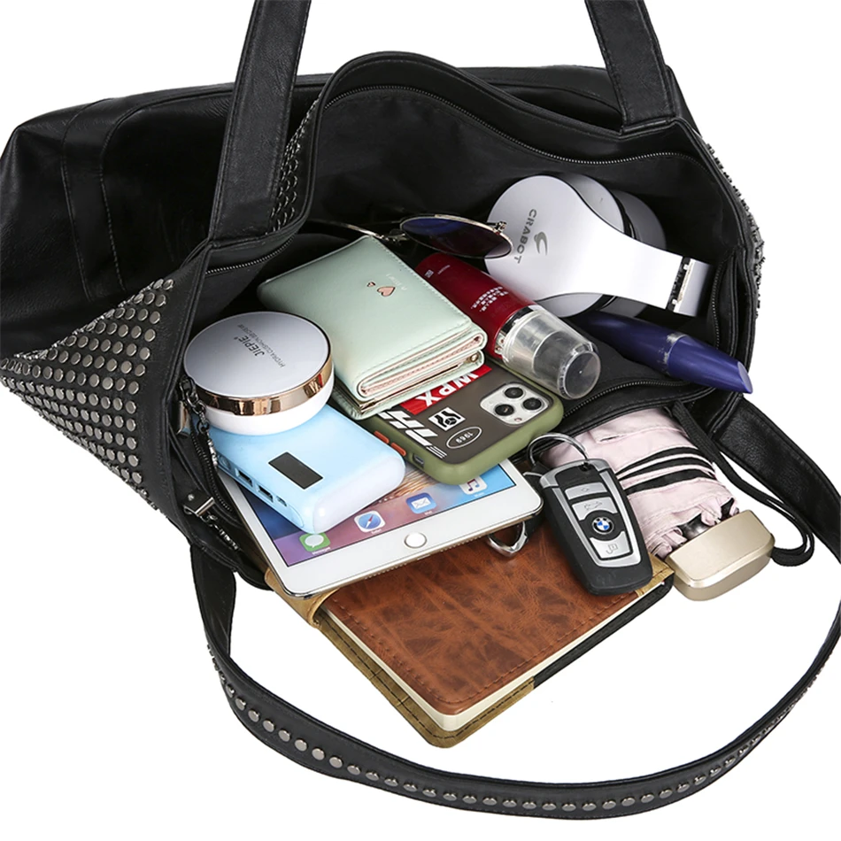 

Rivet women bags Brand Designer PU Leather Bags For Women 2021 Simple Fashion Shoulder Bag Lady Luxury High capacity Handbags