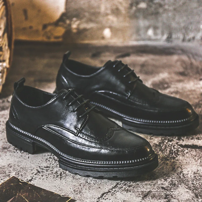 

British style men's casual wedding party wear genuine leather bullock shoes breathable platform brogue shoe buty meskie sapatos