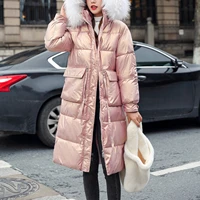 womens winter fashion glossy long over the knee hooded thick padded jacket coat hooded padded warm padded jacket