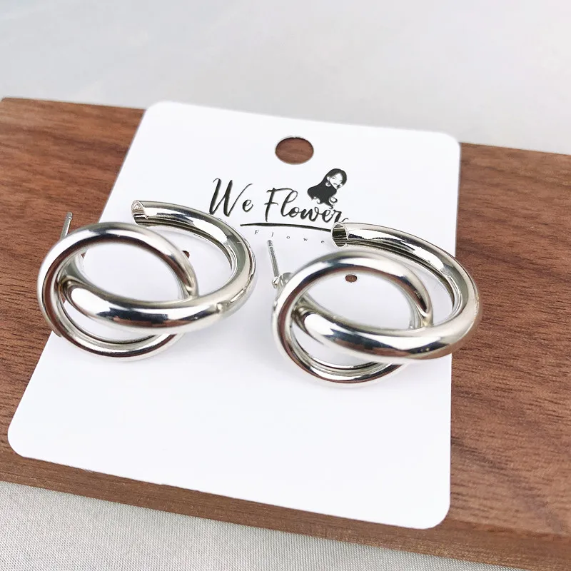 Type 2 Silver We Flower геометрические, в виде полукруга металла серьги-гвоздики Золотая Для женщин полукруглые разноцветные плоские с Винтаж Boho серьги Шикарные Модные Серьги Brincos, можно носить с ювелирные изделия - Окраска металла: Type 2 Silver