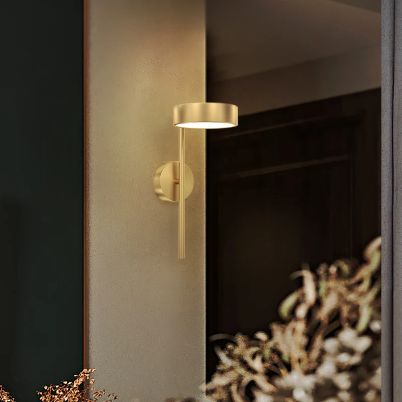 

FKL Nordic LED Copper Wall Lamp Simple Modern Creative Rotatable Lampshade Bedroom Bedside Lamp Corridor Aisle Lamps