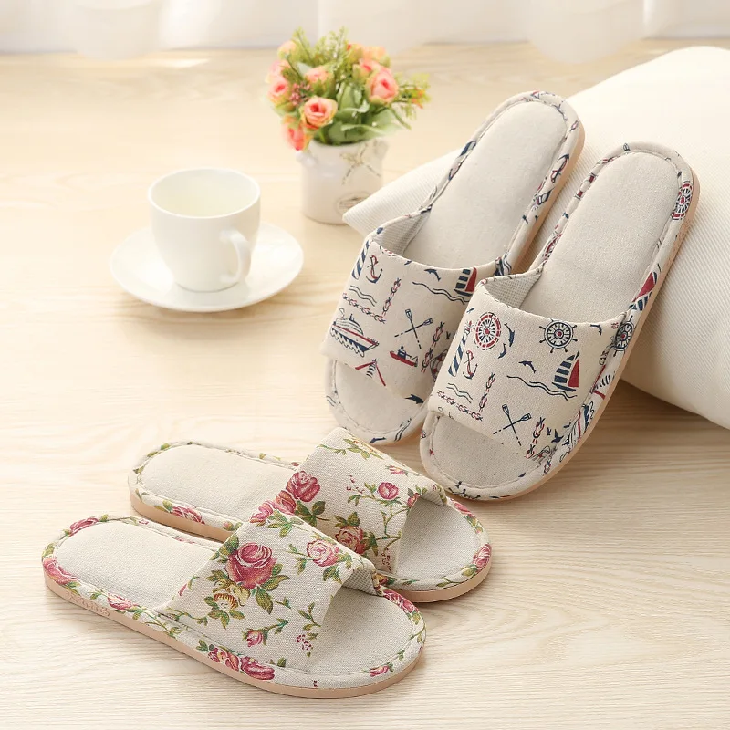 Домашние тапочки для влюбленных льняная ткань с принтом женская домашняя обувь