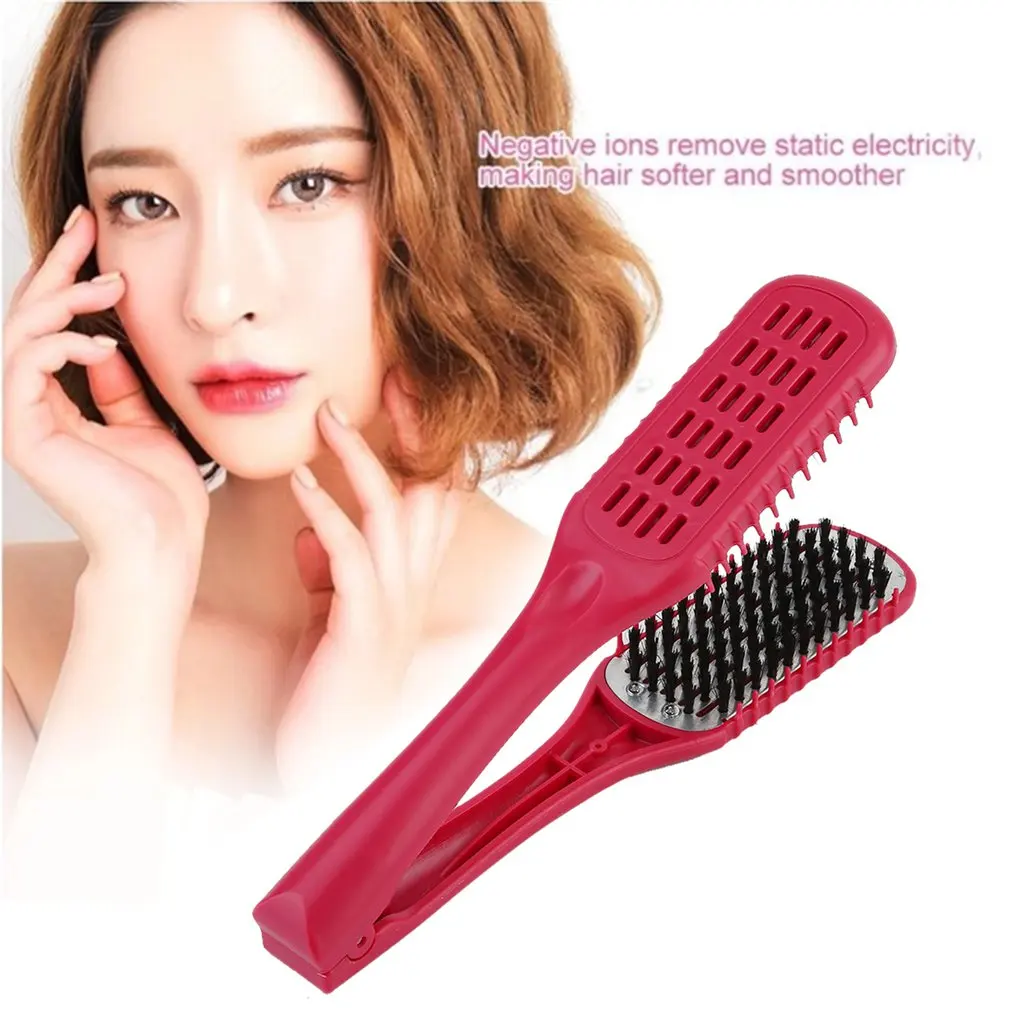 

Ceramic Straightening Comb Double Sided Brush Clamp Hair Hairdressing Natural Fibres Bristle Hair Comb Hairstylig Tool