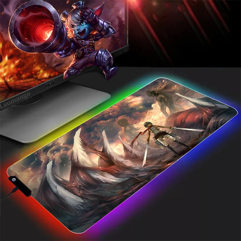 

PC Gamer Cabinet Large Mouse Pad Anime Gaming RGB Attack on Titan Mouse Mat Rug Gamers Accessories Varmilo Mausepad Mice Office